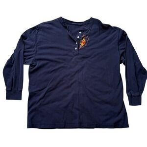 VTG Disney Winnie The Pooh Navy Long Sleeve Henley Tigger Piglet Embroidered‎